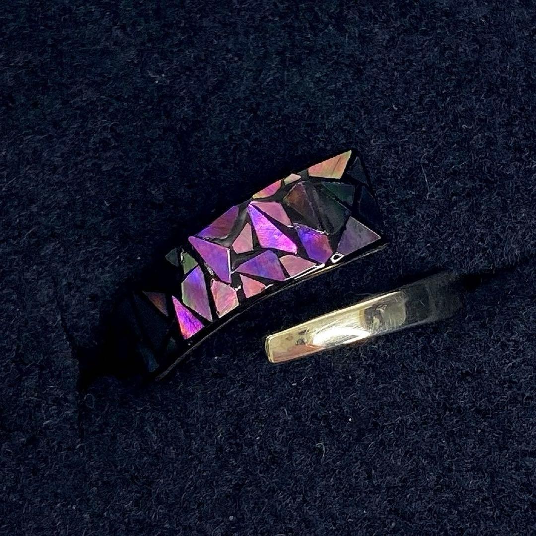 嵯峨 野村 螺鈿 シルバー ステンドグラス調 モザイクパターン リング 指輪