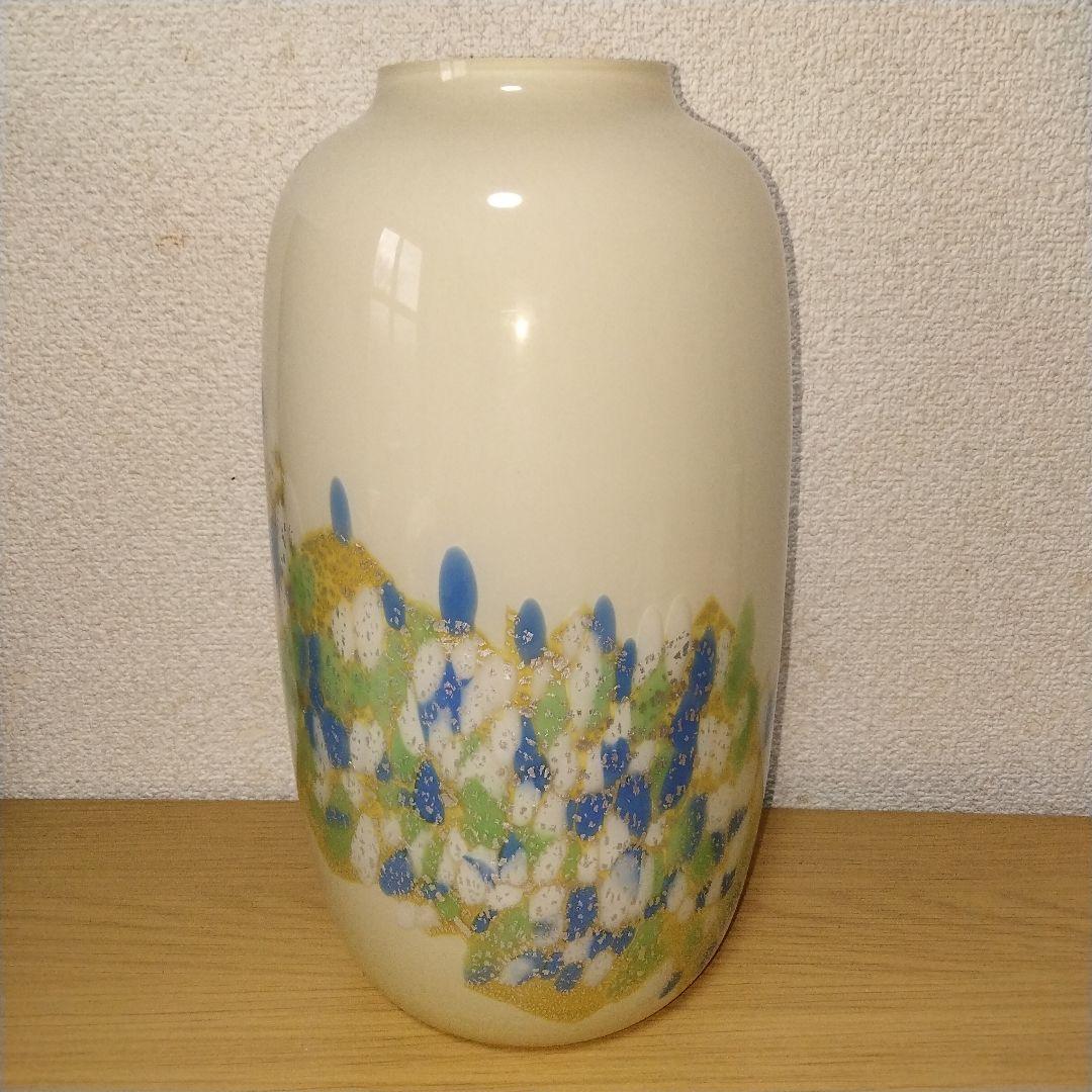 倉田クラフトガラス 花瓶 大型 金彩×彩色 手吹き工芸 共箱付き アートガラス