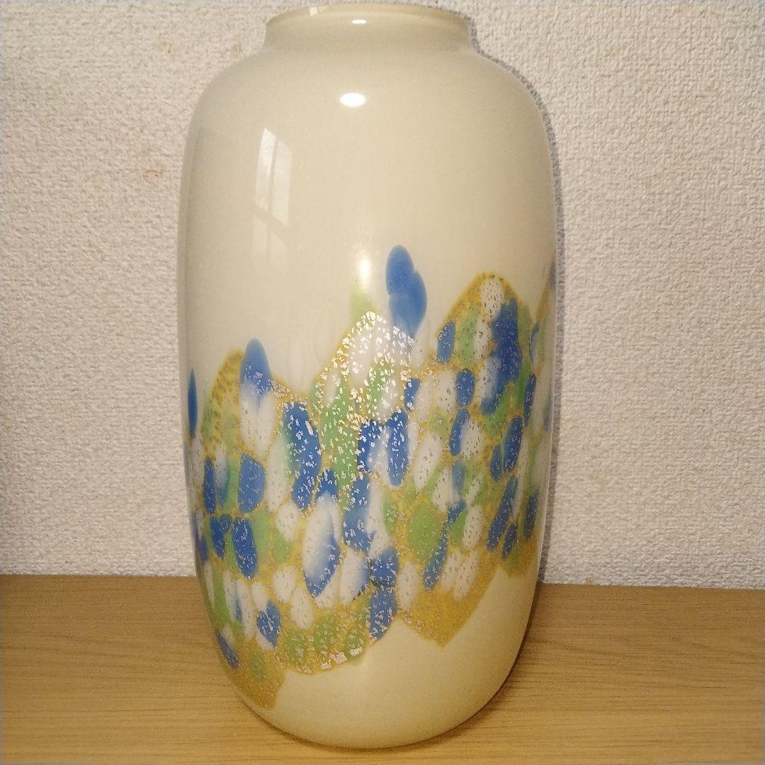 倉田クラフトガラス 花瓶 大型 金彩×彩色 手吹き工芸 共箱付き アートガラス