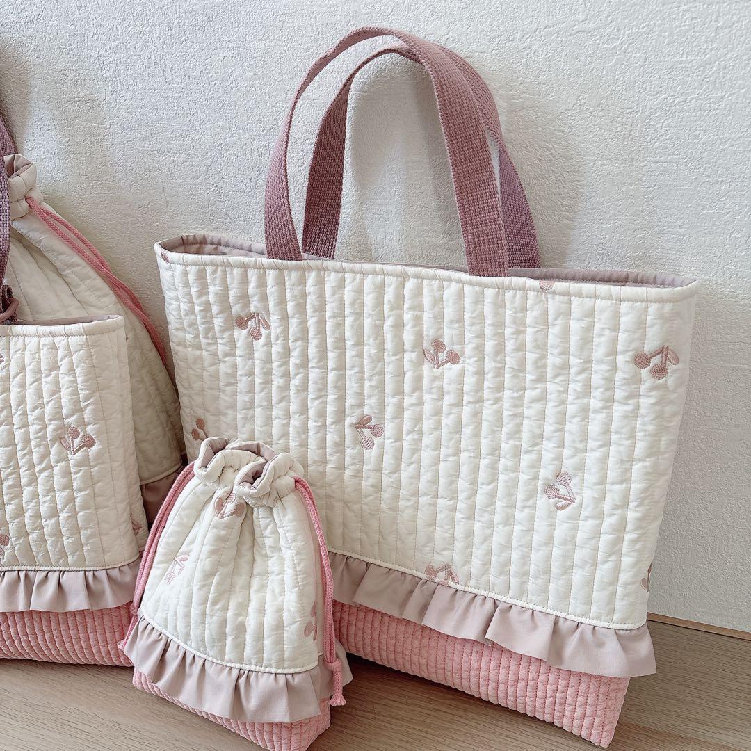 入園入学　セット　さくらんぼ　ヌビ　キルティング　ピンク