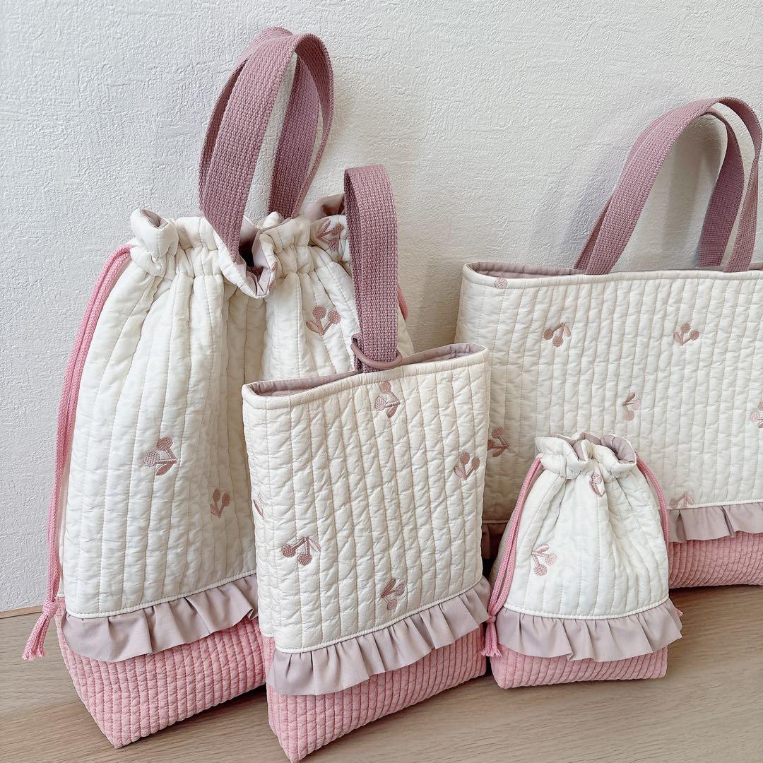 入園入学　セット　さくらんぼ　ヌビ　キルティング　ピンク