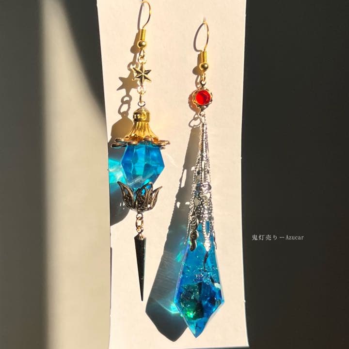 トパーズ色のペンデュラムと蓄光ランタンピアス　イヤリング★琉球ガラス入り