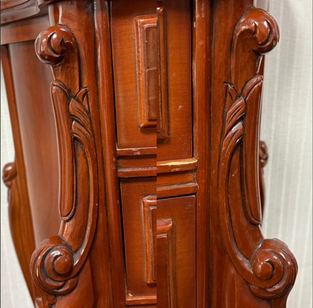 アンティーク調 大理石天板 サイドテーブル チェスト 引出3段 猫足 飾り棚