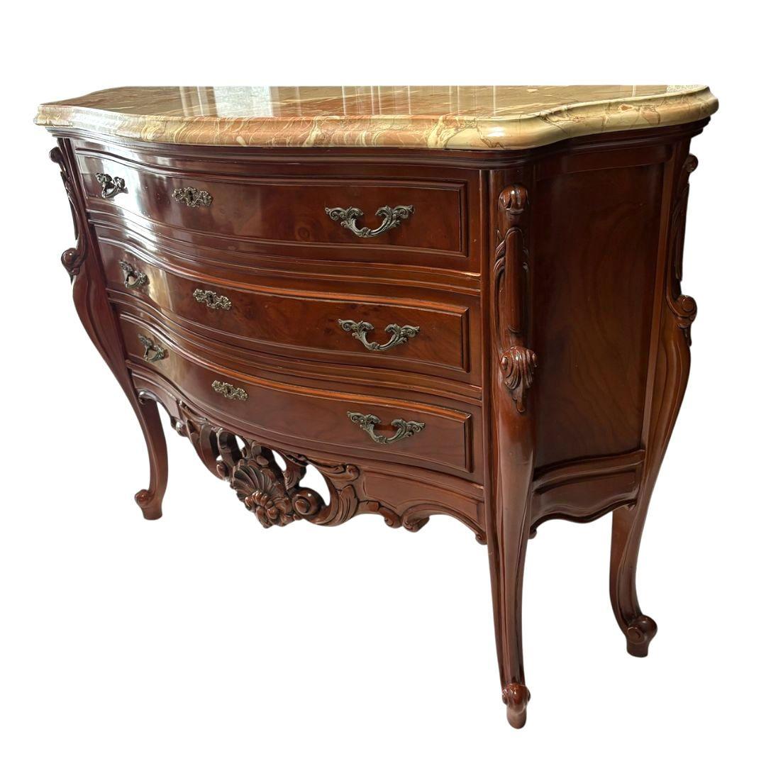 アンティーク調 大理石天板 サイドテーブル チェスト 引出3段 猫足 飾り棚