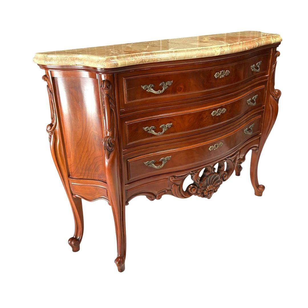 アンティーク調 大理石天板 サイドテーブル チェスト 引出3段 猫足 飾り棚