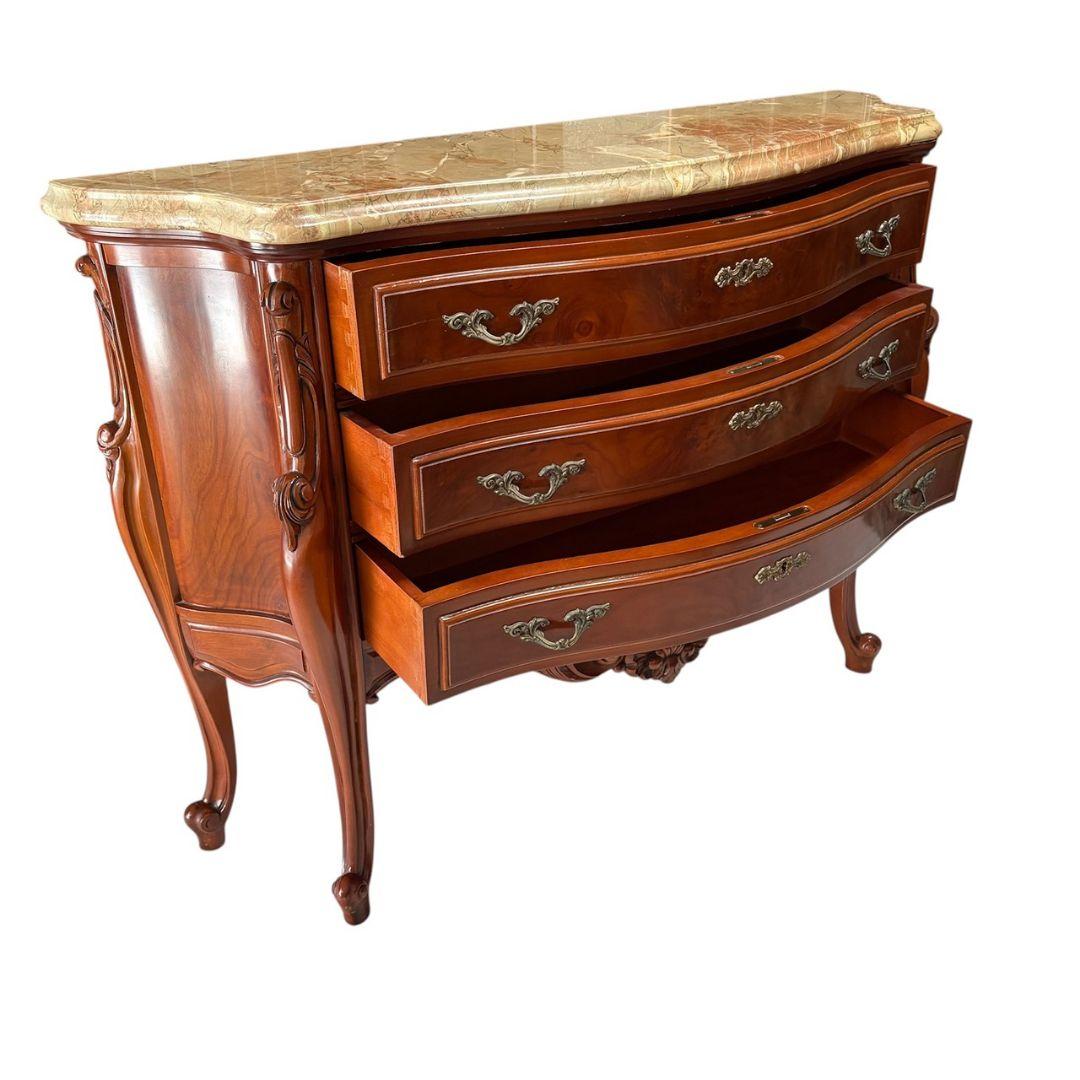 アンティーク調 大理石天板 サイドテーブル チェスト 引出3段 猫足 飾り棚