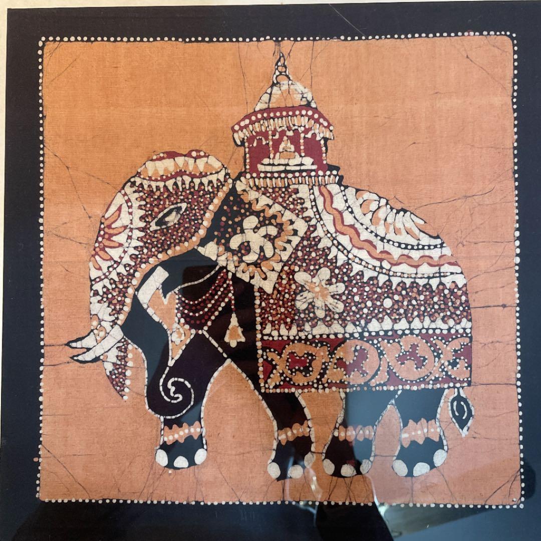 【額縁付き】スリランカ セイロン 象 布絵【壁掛け可能】