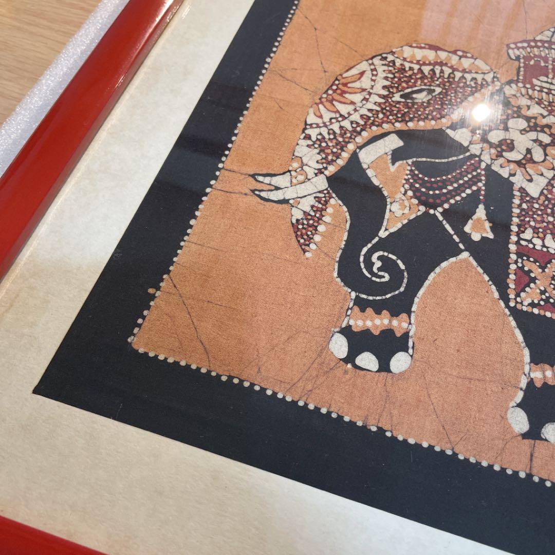 【額縁付き】スリランカ セイロン 象 布絵【壁掛け可能】