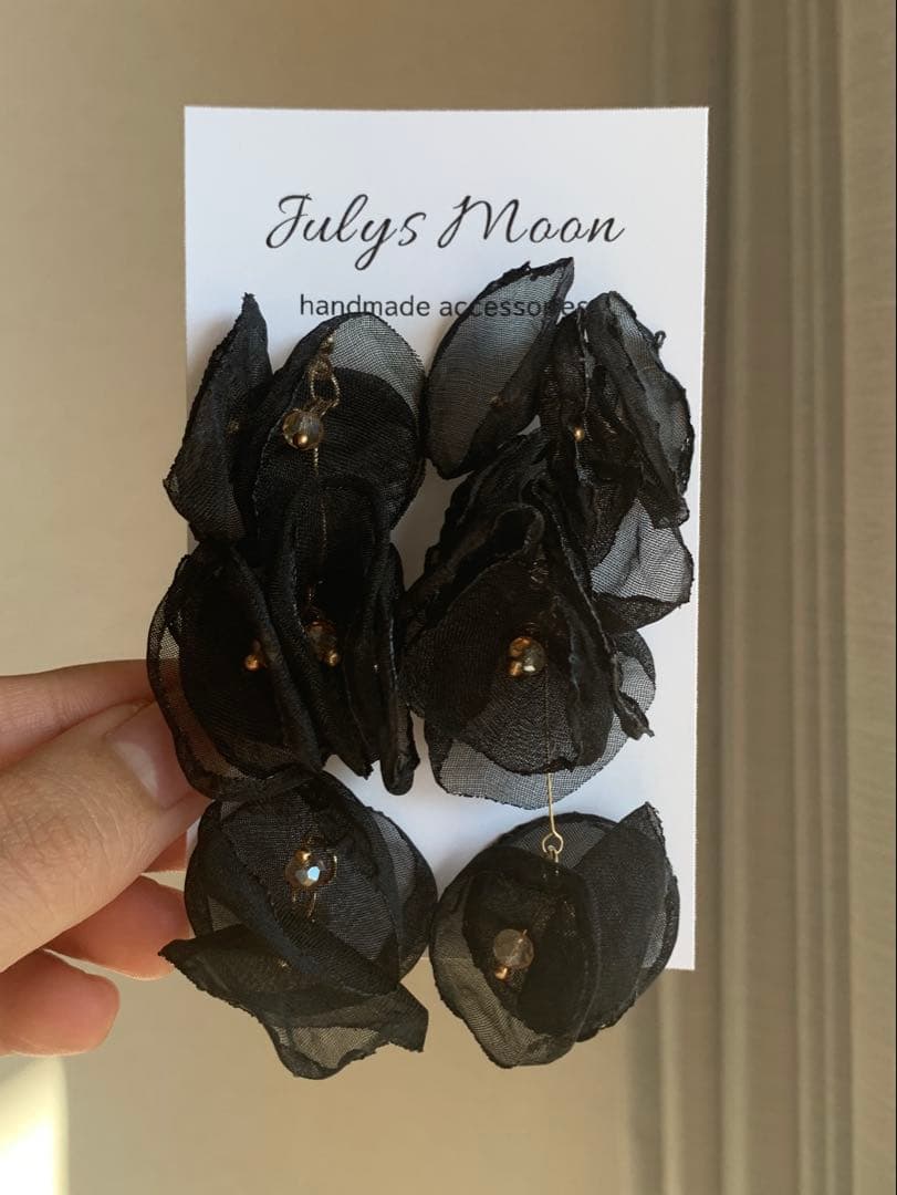 6996アンティークピアスイヤリングゴールド大ぶりフラワーシフォンシンプルお花