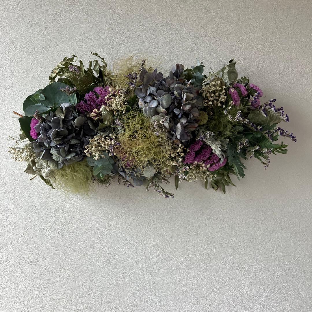 2Wayアンティーク紫陽花とベリースターチスの縦長ガーランド　スモークツリー