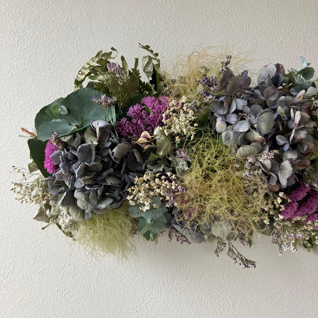 2Wayアンティーク紫陽花とベリースターチスの縦長ガーランド　スモークツリー