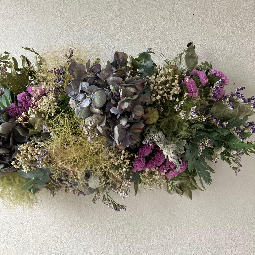 2Wayアンティーク紫陽花とベリースターチスの縦長ガーランド　スモークツリー