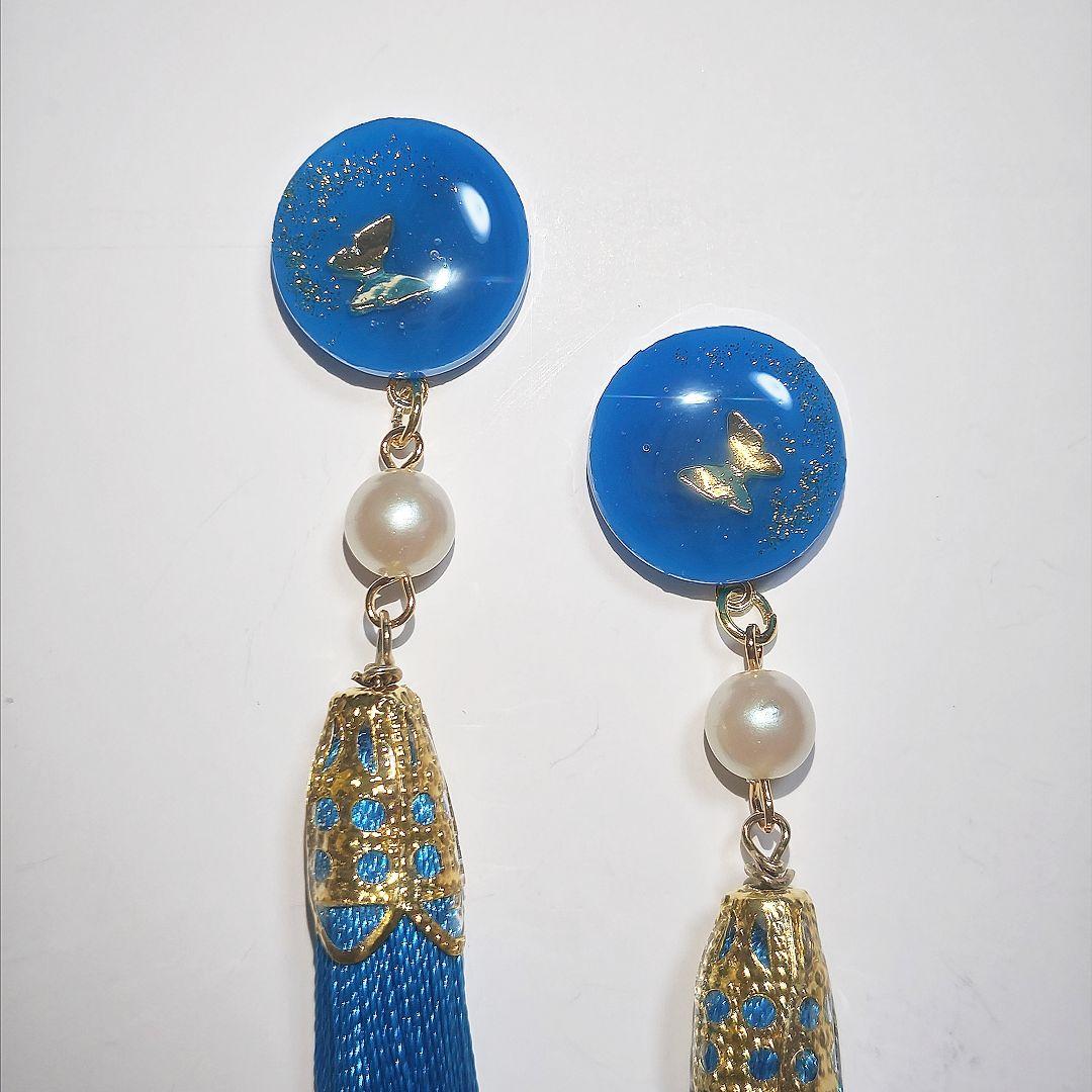 【1266】パールビーズとロングタッセルのピアス