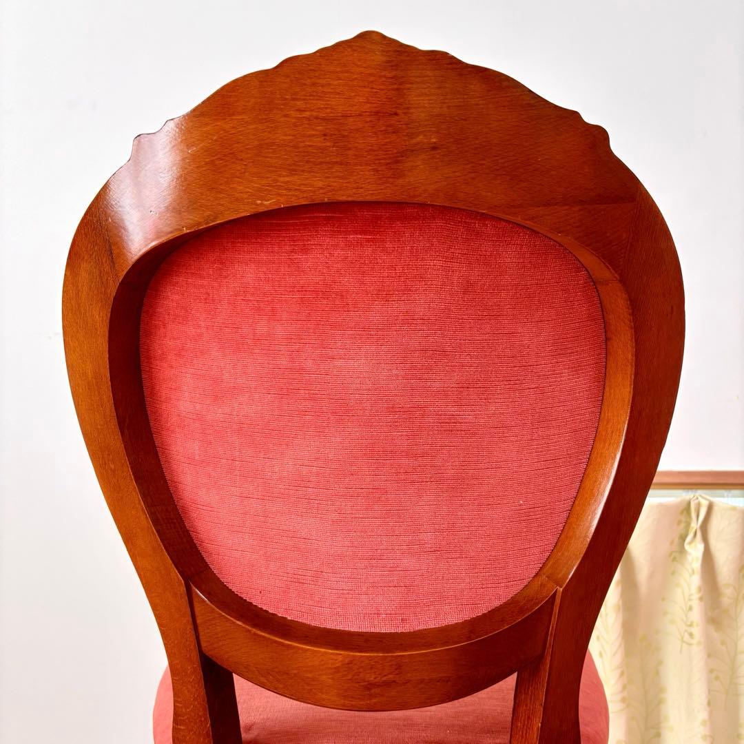 アンティーク調 猫脚チェア 木製チェア 彫刻デザイン ベロア調 レッド 椅子