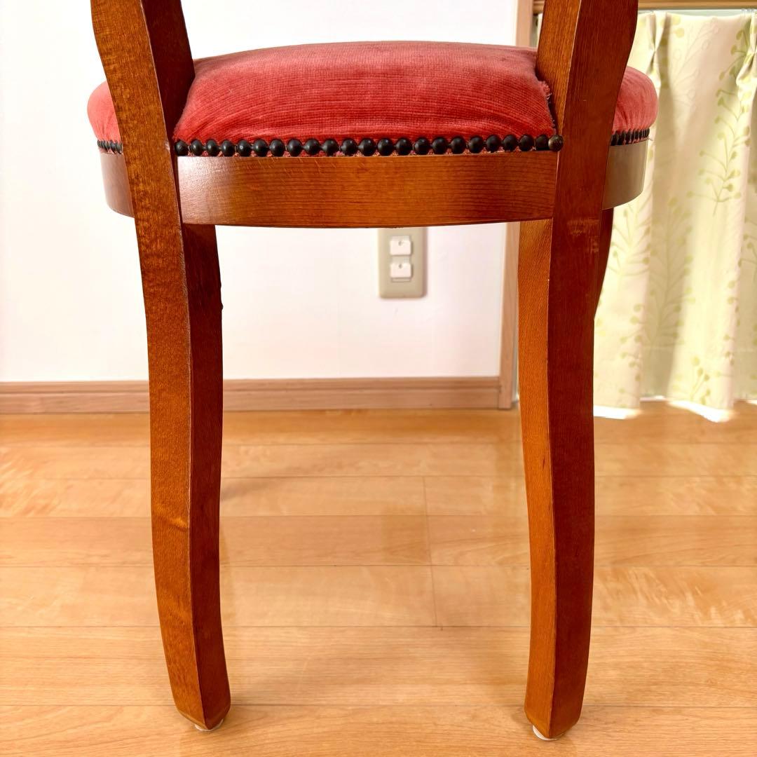 アンティーク調 猫脚チェア 木製チェア 彫刻デザイン ベロア調 レッド 椅子