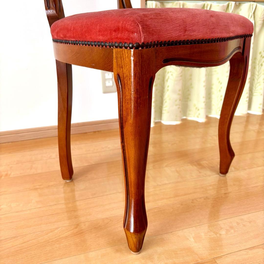 アンティーク調 猫脚チェア 木製チェア 彫刻デザイン ベロア調 レッド 椅子