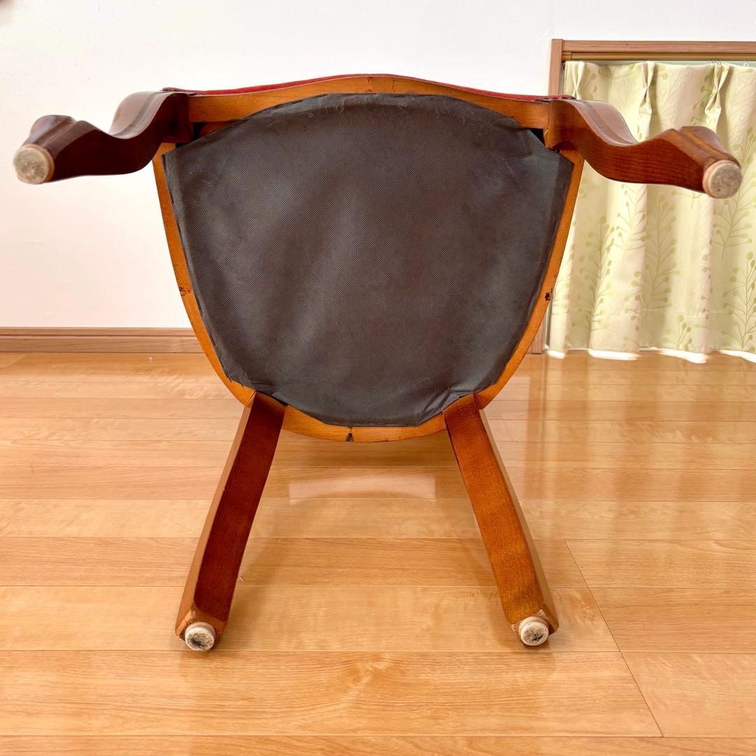 アンティーク調 猫脚チェア 木製チェア 彫刻デザイン ベロア調 レッド 椅子