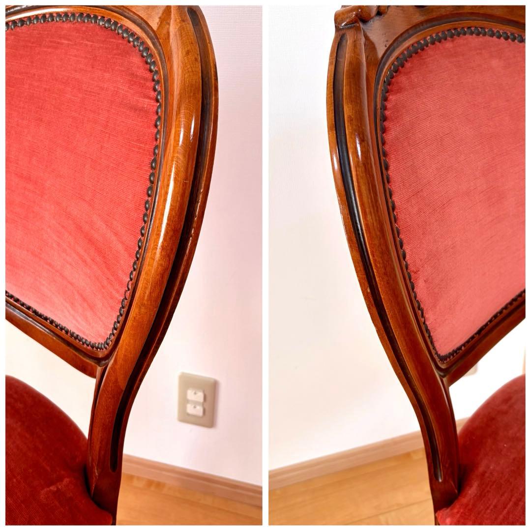 アンティーク調 猫脚チェア 木製チェア 彫刻デザイン ベロア調 レッド 椅子