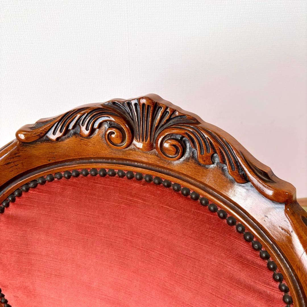 アンティーク調 猫脚チェア 木製チェア 彫刻デザイン ベロア調 レッド 椅子