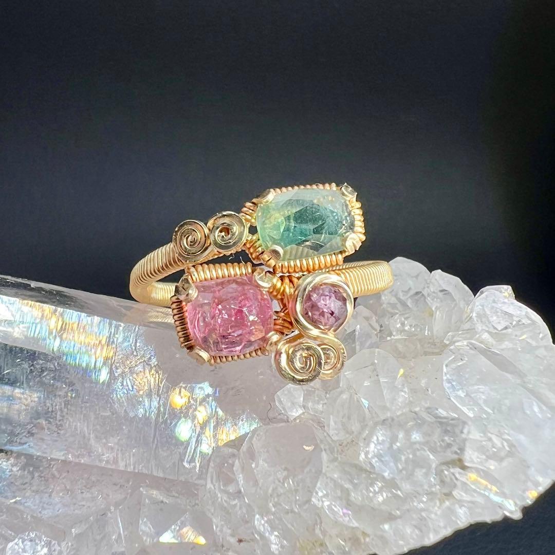 【for ☆彩テラス☆様】ピンクトルマリン＆ライトブルートルマリンリング