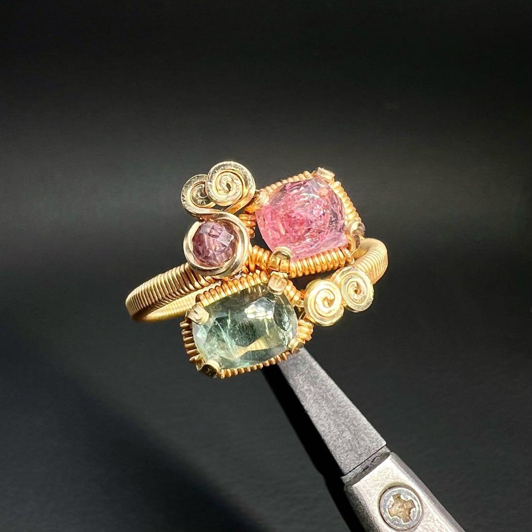 【for ☆彩テラス☆様】ピンクトルマリン＆ライトブルートルマリンリング