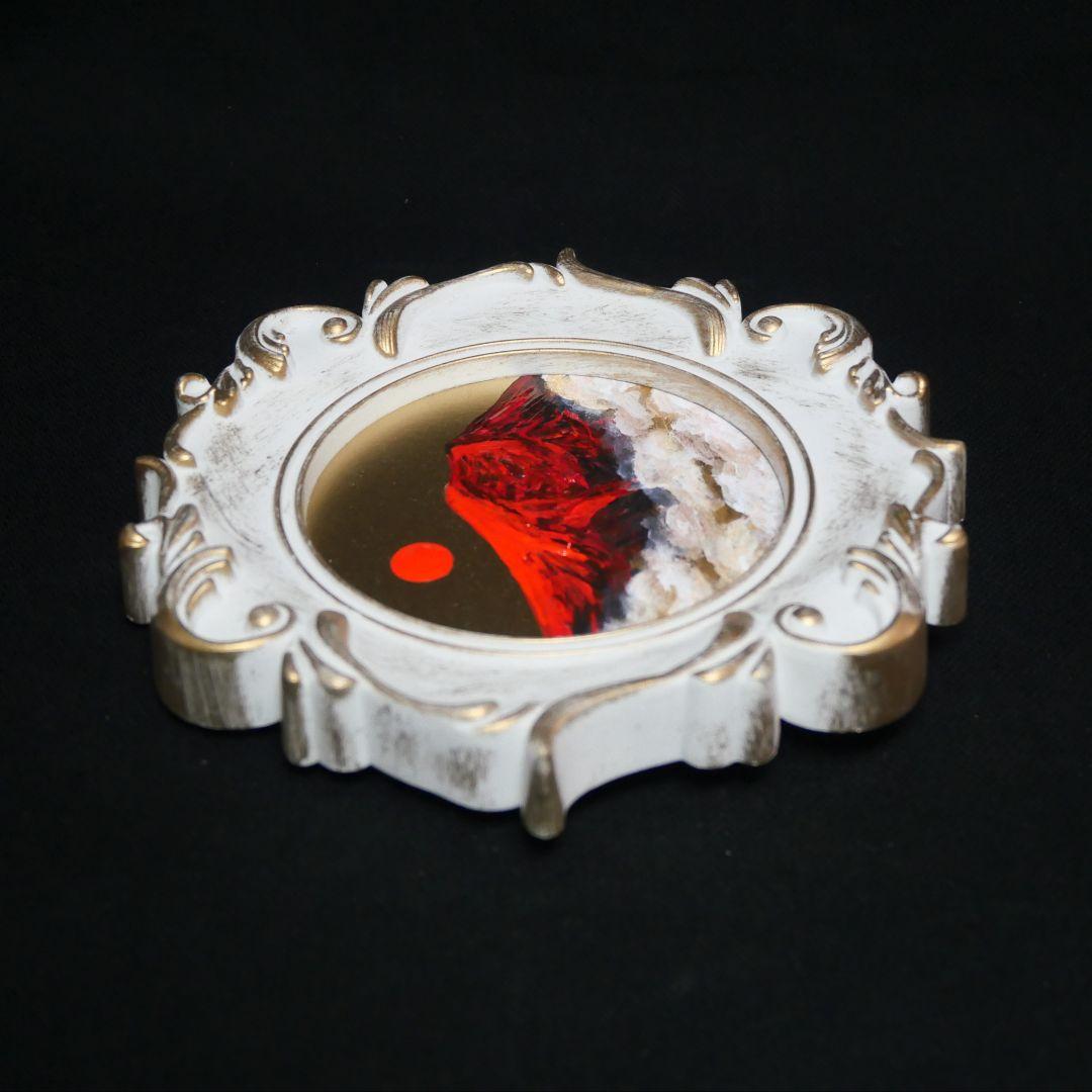 【真作】油絵『旭日赤富士』額装付き 縁起物 厄除け 運気上昇 風水