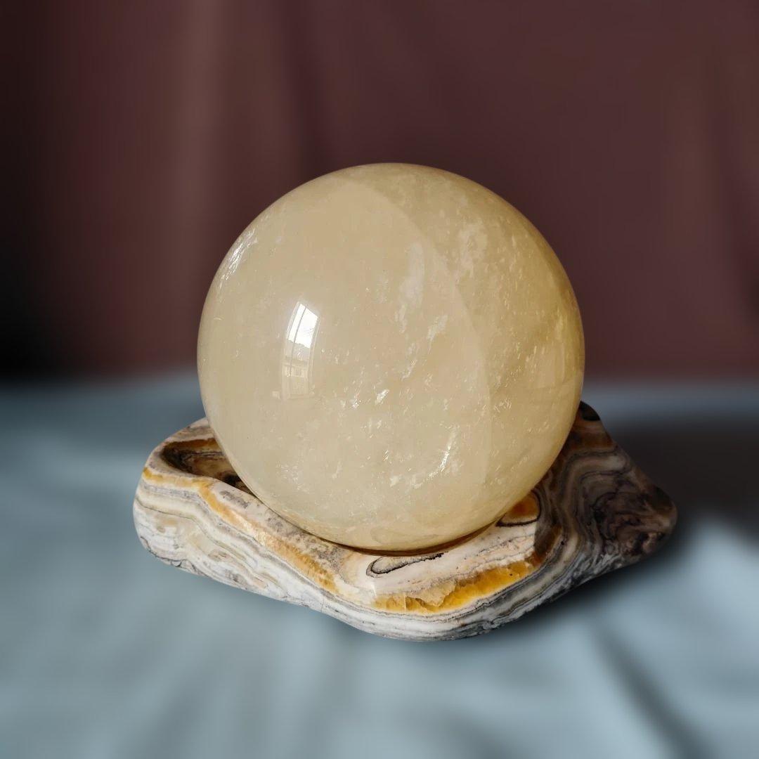特大160ミリ径球レインボ-イェロ-カルサイト/風水インテリア ラッキ-アイテム
