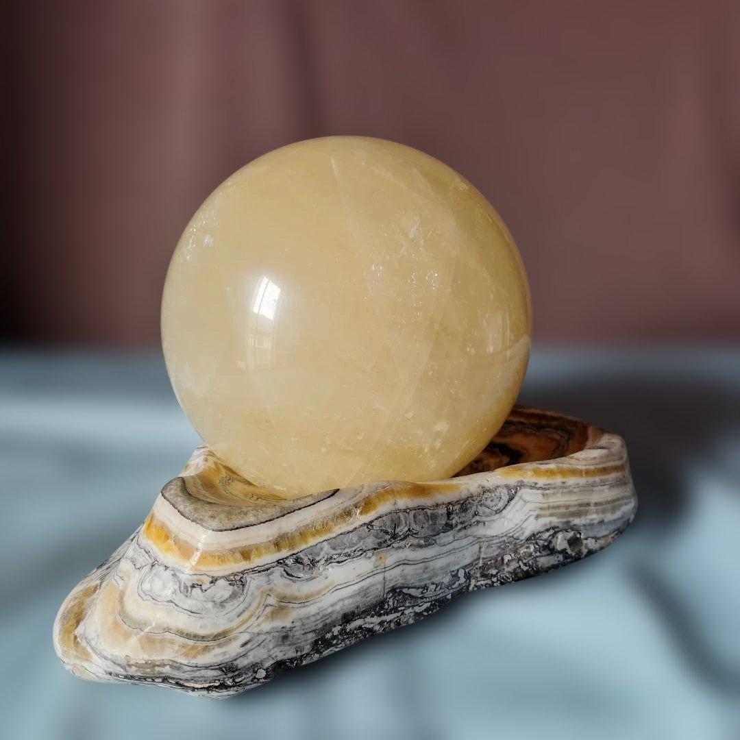 特大160ミリ径球レインボ-イェロ-カルサイト/風水インテリア ラッキ-アイテム