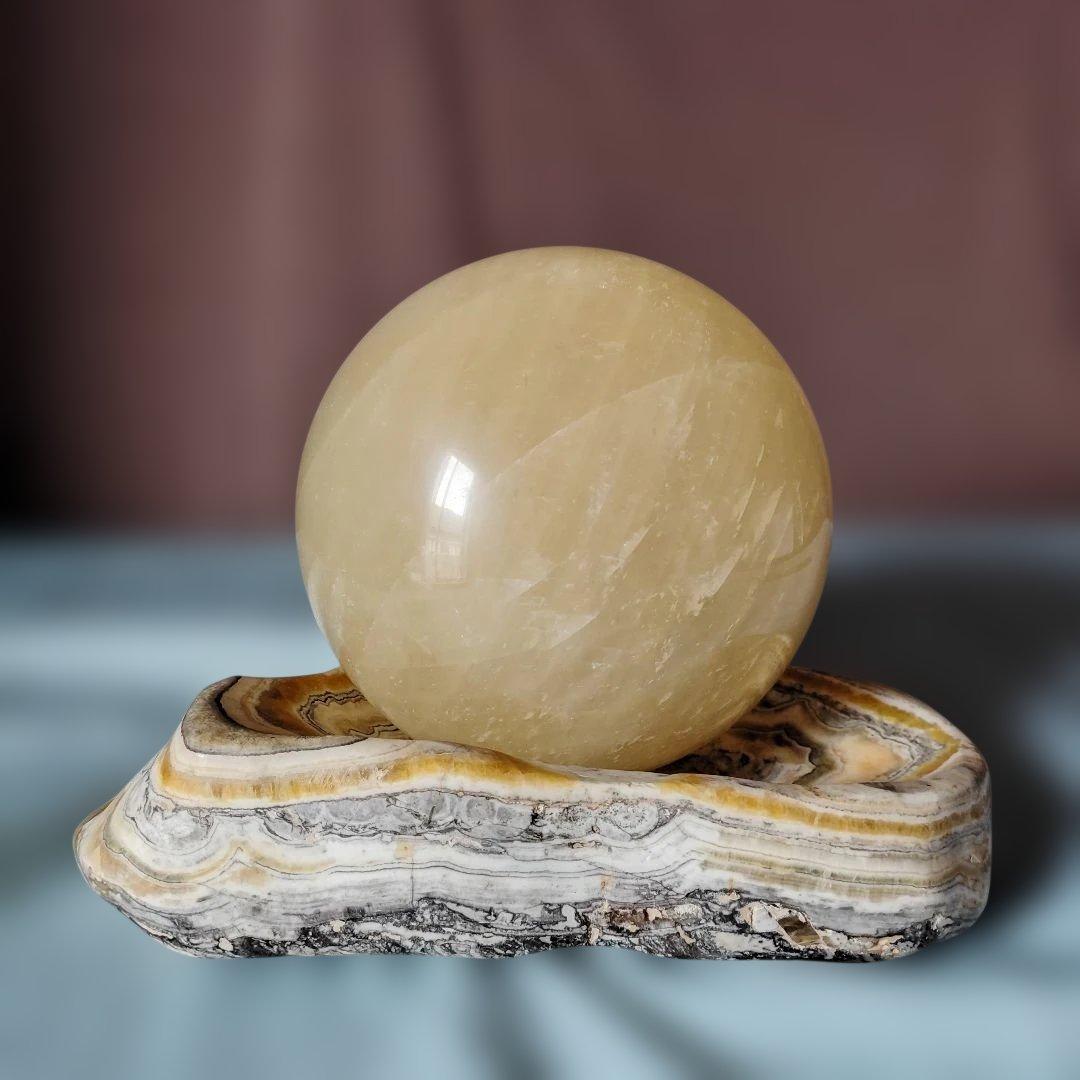 特大160ミリ径球レインボ-イェロ-カルサイト/風水インテリア ラッキ-アイテム
