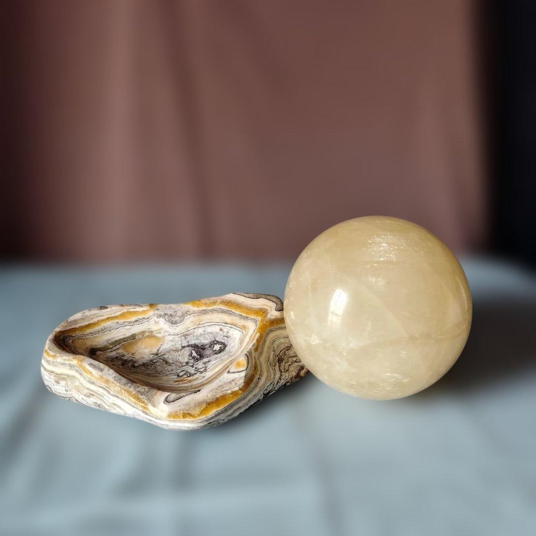 特大160ミリ径球レインボ-イェロ-カルサイト/風水インテリア ラッキ-アイテム