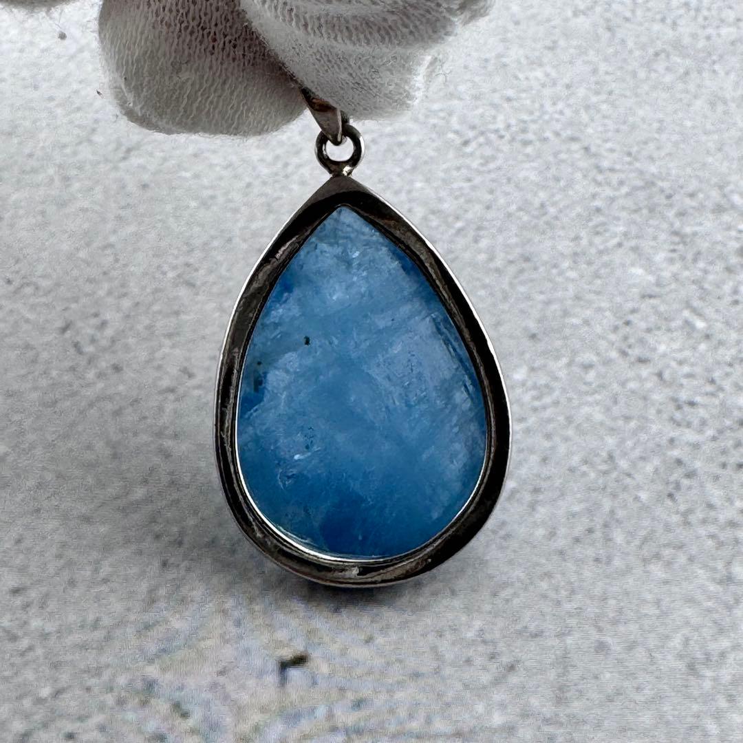 P-28天然アクアマリン　シズク型ペンダントトップ　s925シルバーアクセサリー