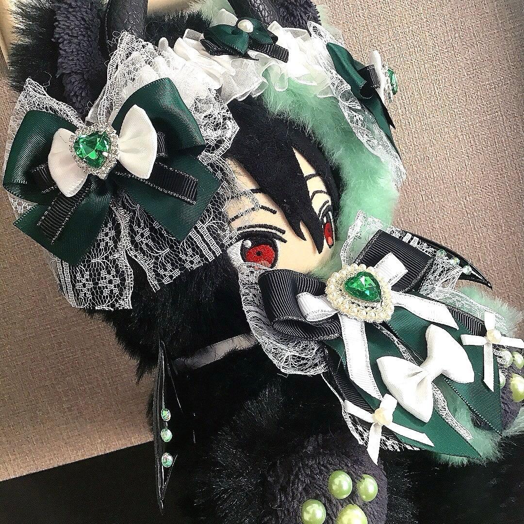 【118】猫　デビル　ミント&黒　おすわり　ぬい服　16cm 着ぐるみ