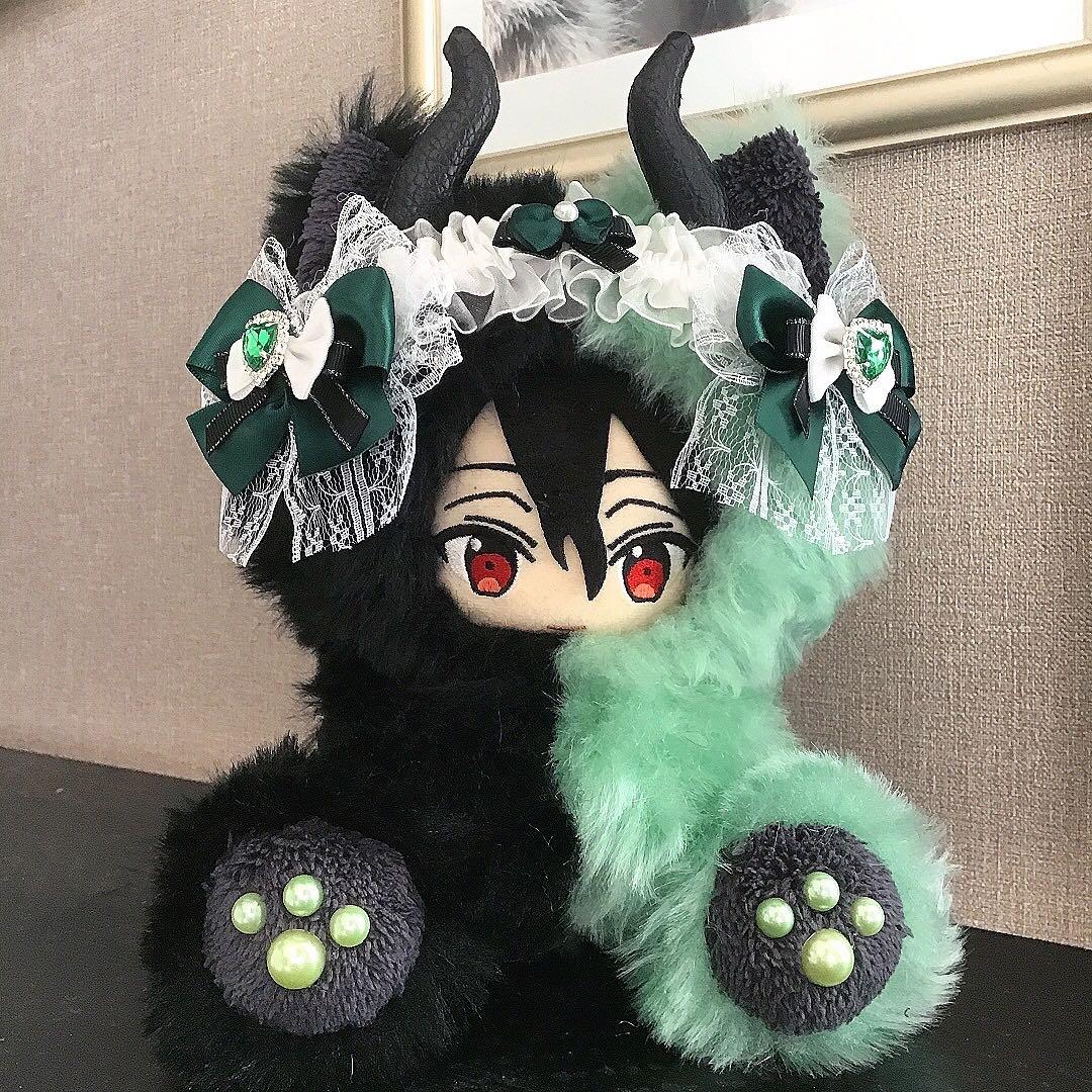 【118】猫　デビル　ミント&黒　おすわり　ぬい服　16cm 着ぐるみ