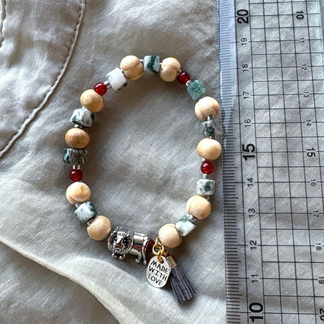 no.106 王様ライオンとツリーアゲートのゴムブレス