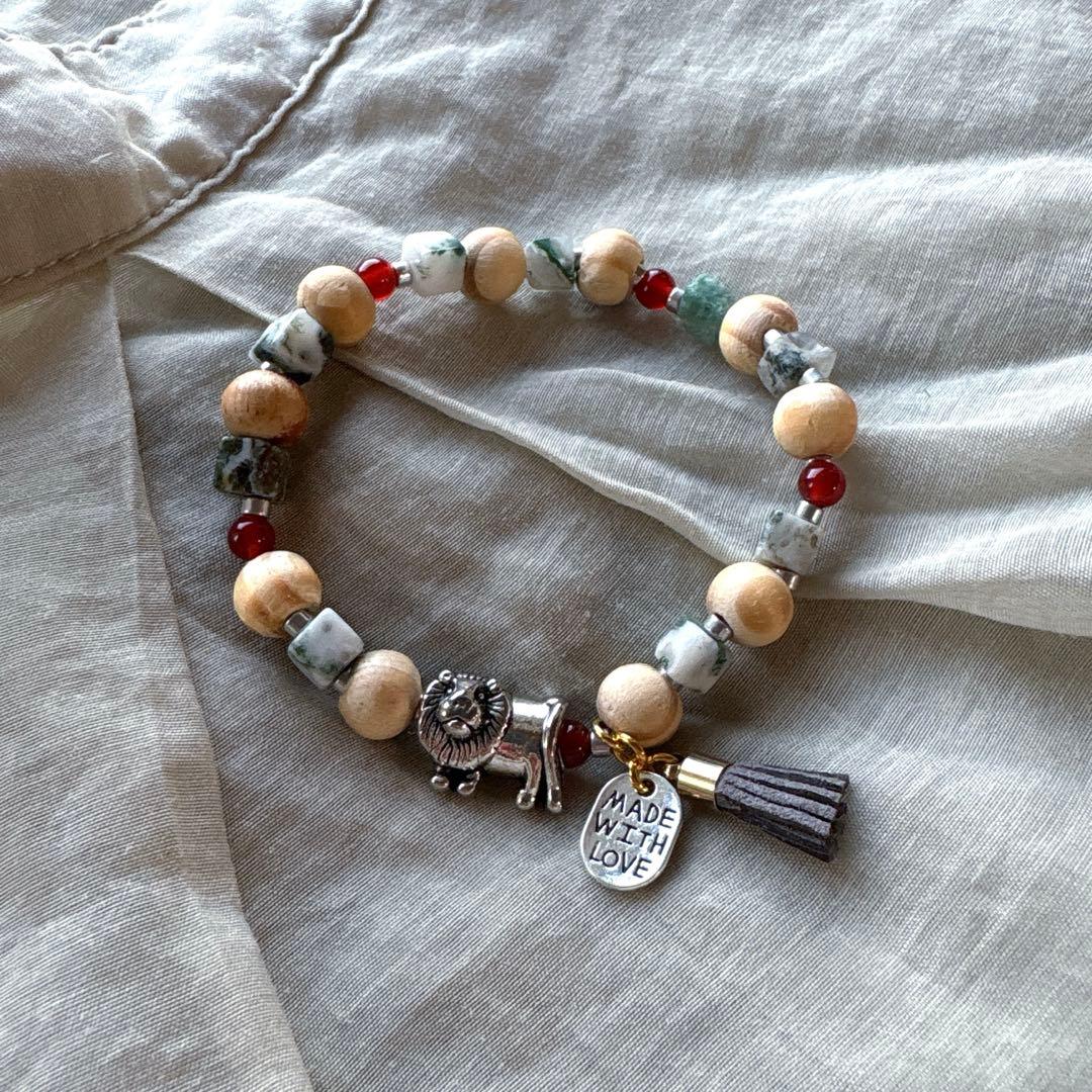 no.106 王様ライオンとツリーアゲートのゴムブレス