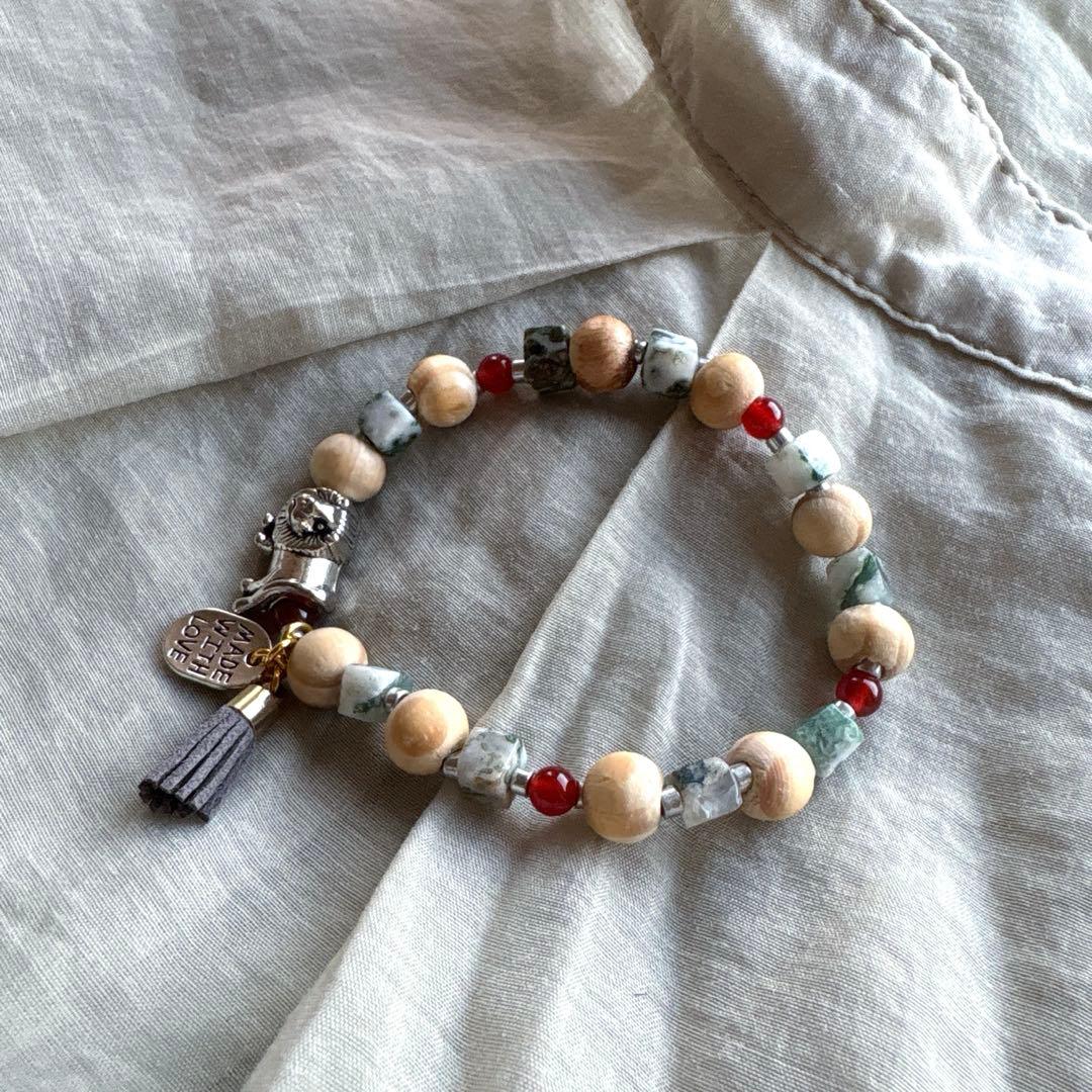 no.106 王様ライオンとツリーアゲートのゴムブレス