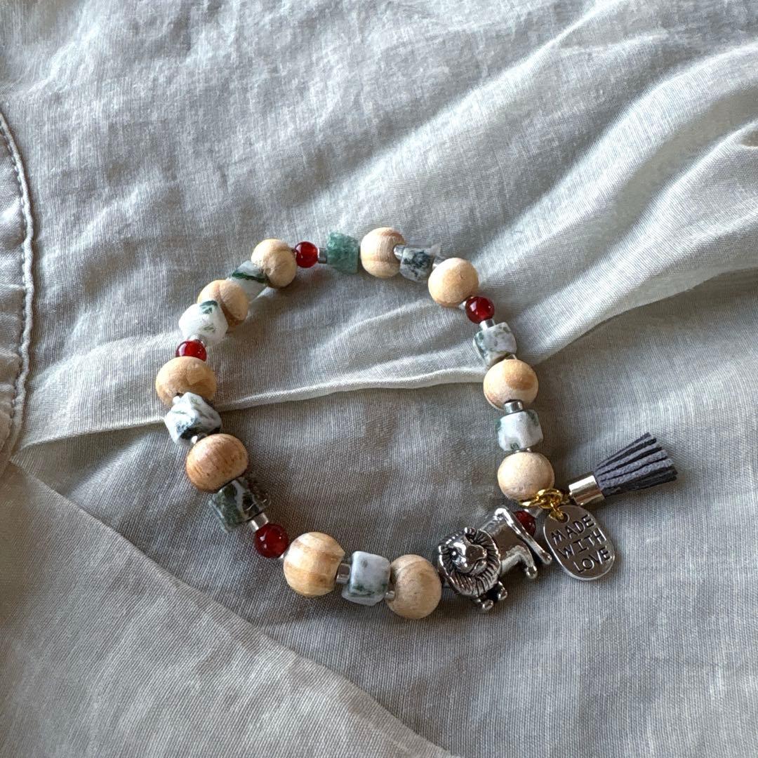 no.106 王様ライオンとツリーアゲートのゴムブレス