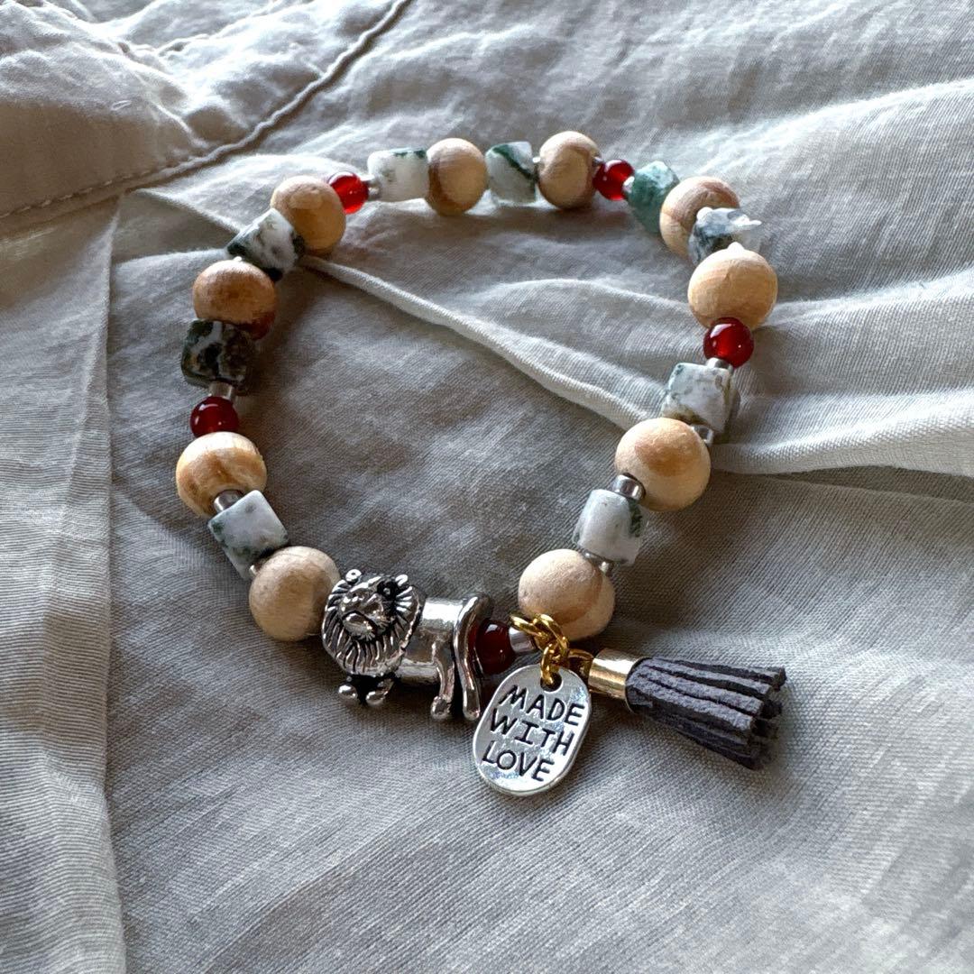 no.106 王様ライオンとツリーアゲートのゴムブレス