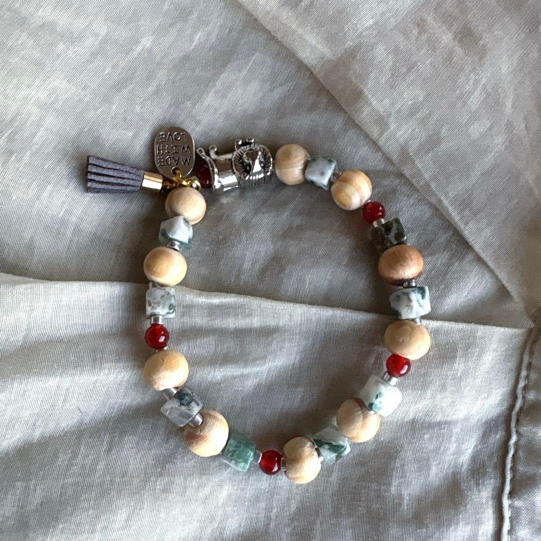 no.106 王様ライオンとツリーアゲートのゴムブレス