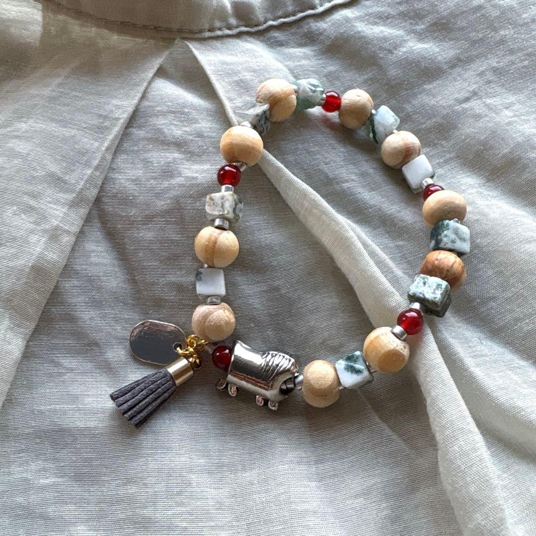 no.106 王様ライオンとツリーアゲートのゴムブレス