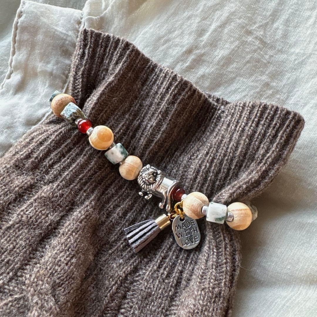 no.106 王様ライオンとツリーアゲートのゴムブレス