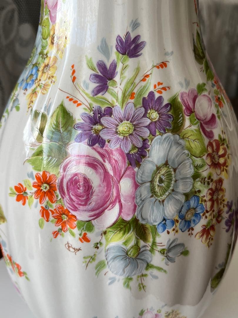 イタリア製　花びん　大型　磁器　セラミック　花模様　ビンテージ　36cm 美品