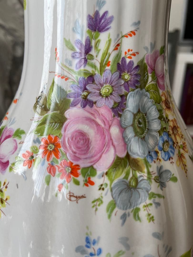 イタリア製　花びん　大型　磁器　セラミック　花模様　ビンテージ　36cm 美品