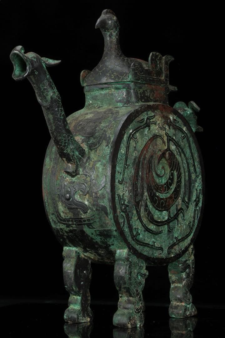 中国　銅　置物　青銅水注 水器 龍紋鷲蓋青銅器 共箱付 古美術 骨董品