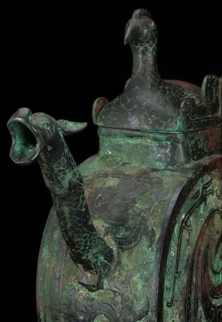 中国　銅　置物　青銅水注 水器 龍紋鷲蓋青銅器 共箱付 古美術 骨董品