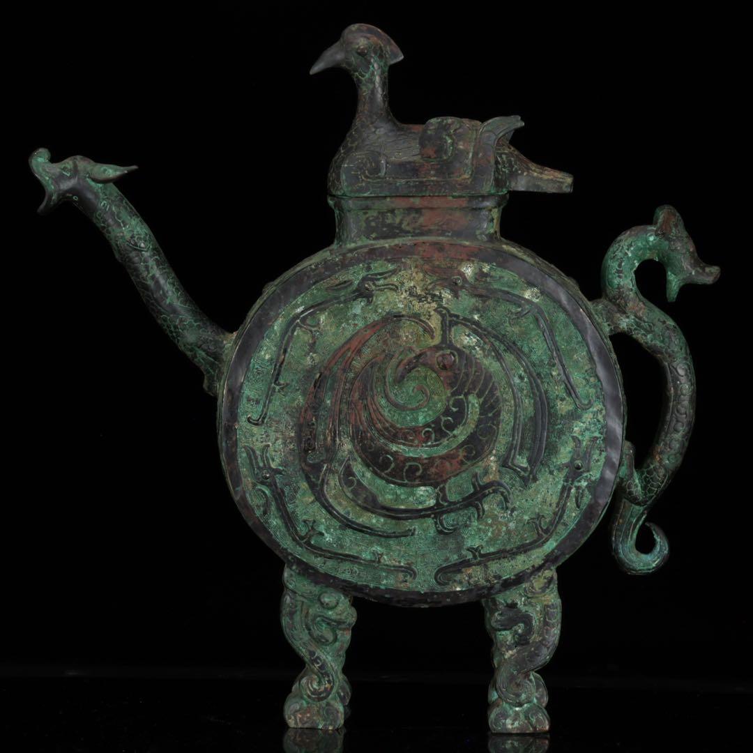 中国　銅　置物　青銅水注 水器 龍紋鷲蓋青銅器 共箱付 古美術 骨董品