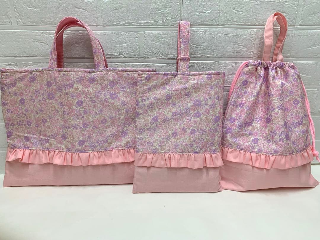 ５点set 花柄　ピンク　ラベンダー　レッスンバッグ　体操服袋　上履き袋　巾着袋