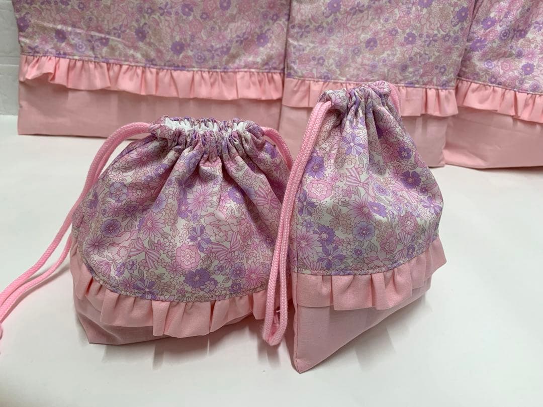 ５点set 花柄　ピンク　ラベンダー　レッスンバッグ　体操服袋　上履き袋　巾着袋