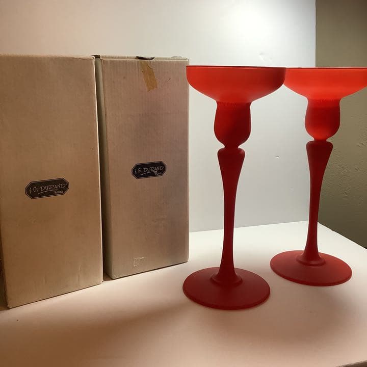 JG DURAND フランス製の真っ赤なキャンドルホルダー燭台インテリアに２個
