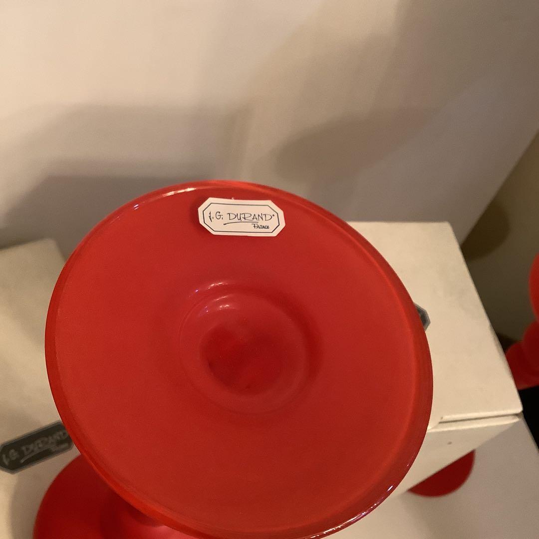 JG DURAND フランス製の真っ赤なキャンドルホルダー燭台インテリアに２個